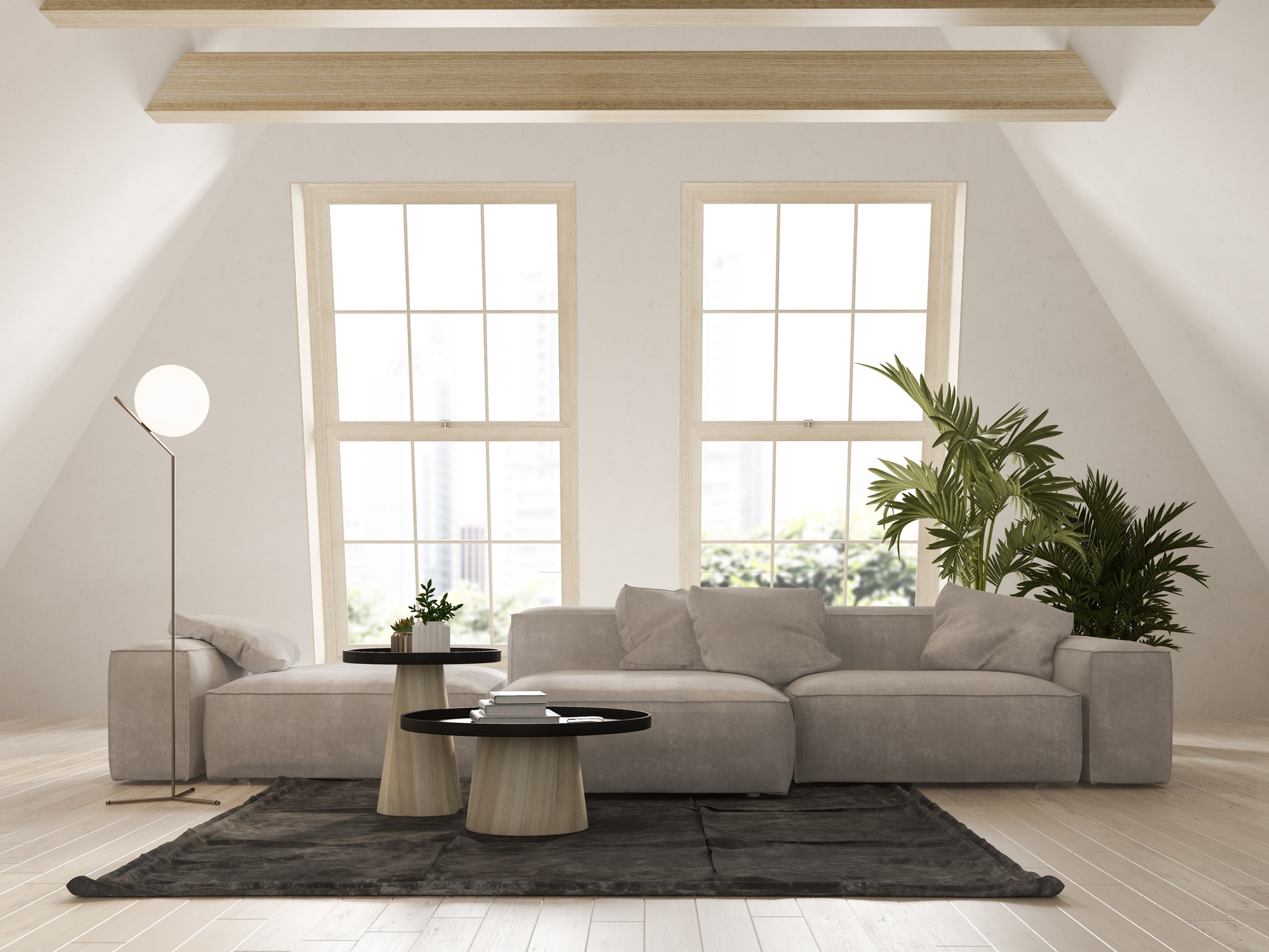 Interior of modern living room with sofa 3 D rendering